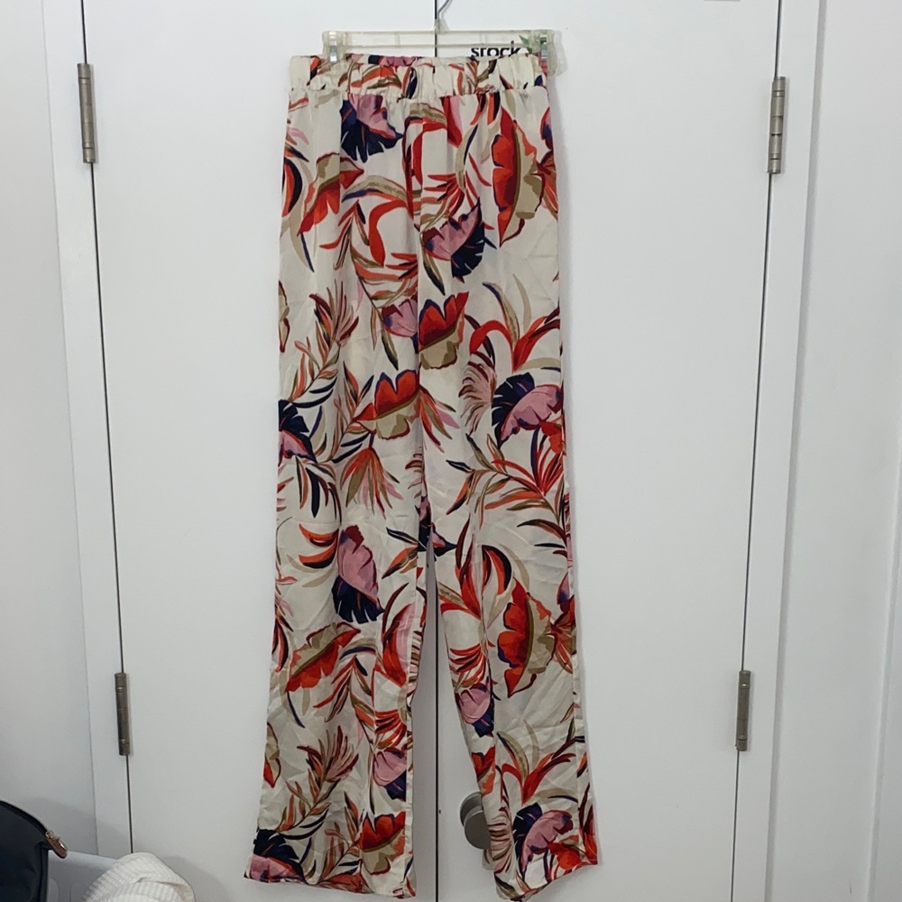 Tropical Floral Print Wide Leg Pants Size M